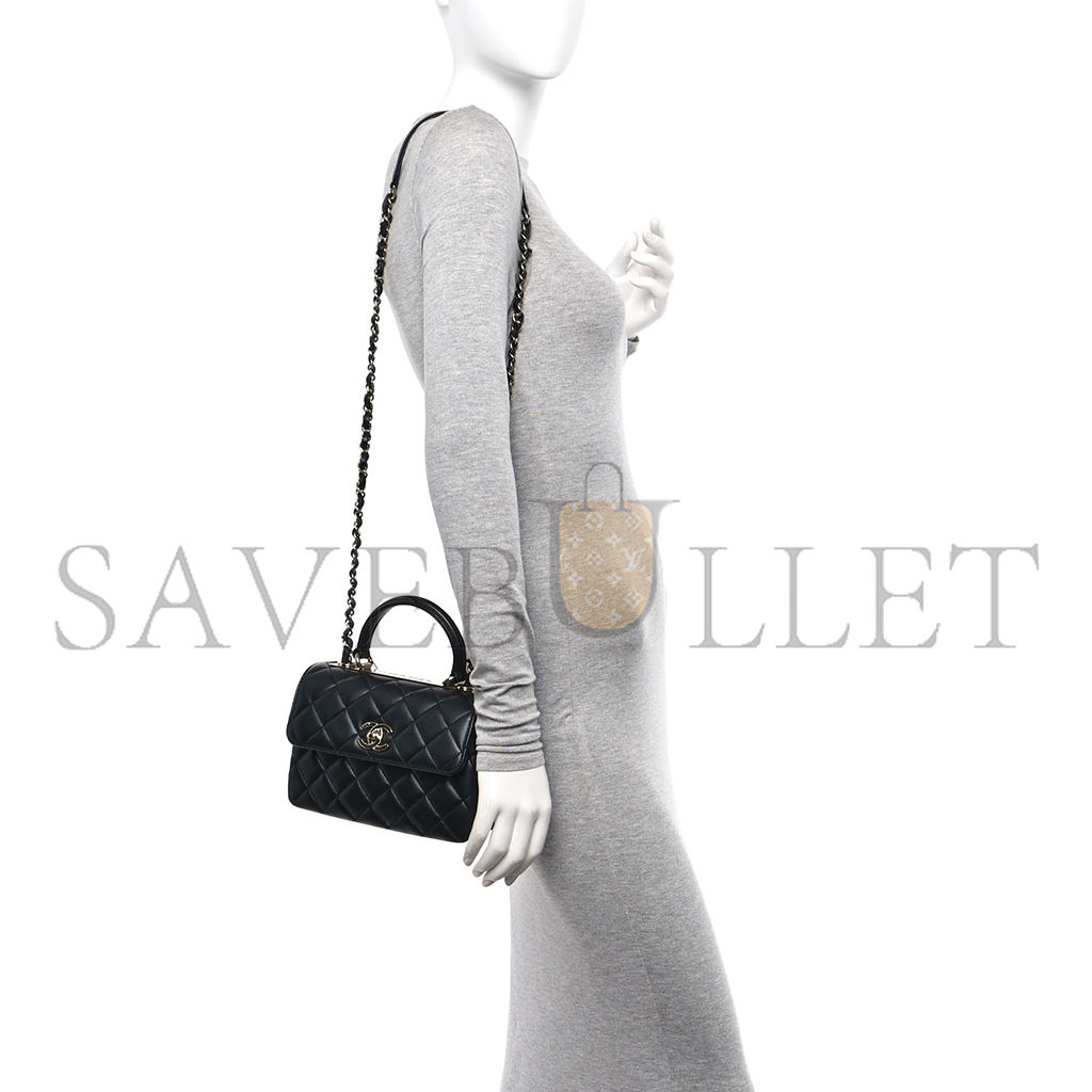 Ch*el master lambskin quilted mini trendy cc dual handle flap bag black (20*14*6cm)